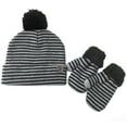 thumbnail image 1 of Bonnet à Rayures d'Hiver pour Enfants Bonnet à Pompons Mitaines Gants Ensemble Chaud, 1 of 10