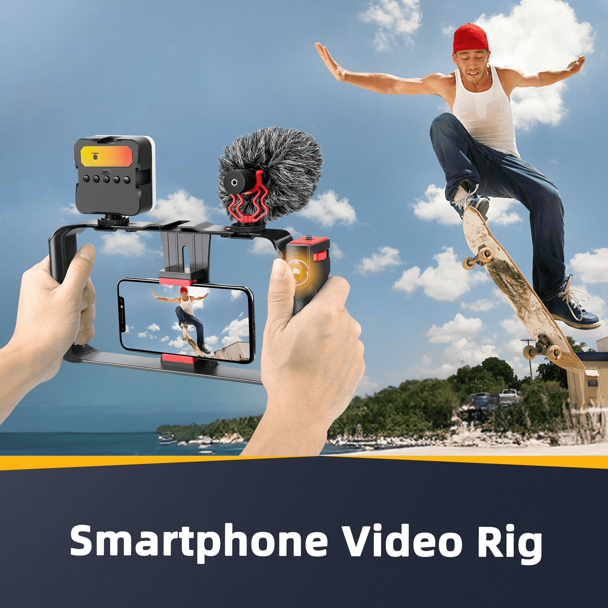 Zeadio Smartphone Camera Stabilizer with RGB Light & Microphone, Compatible with DSLR, iPhone & Android