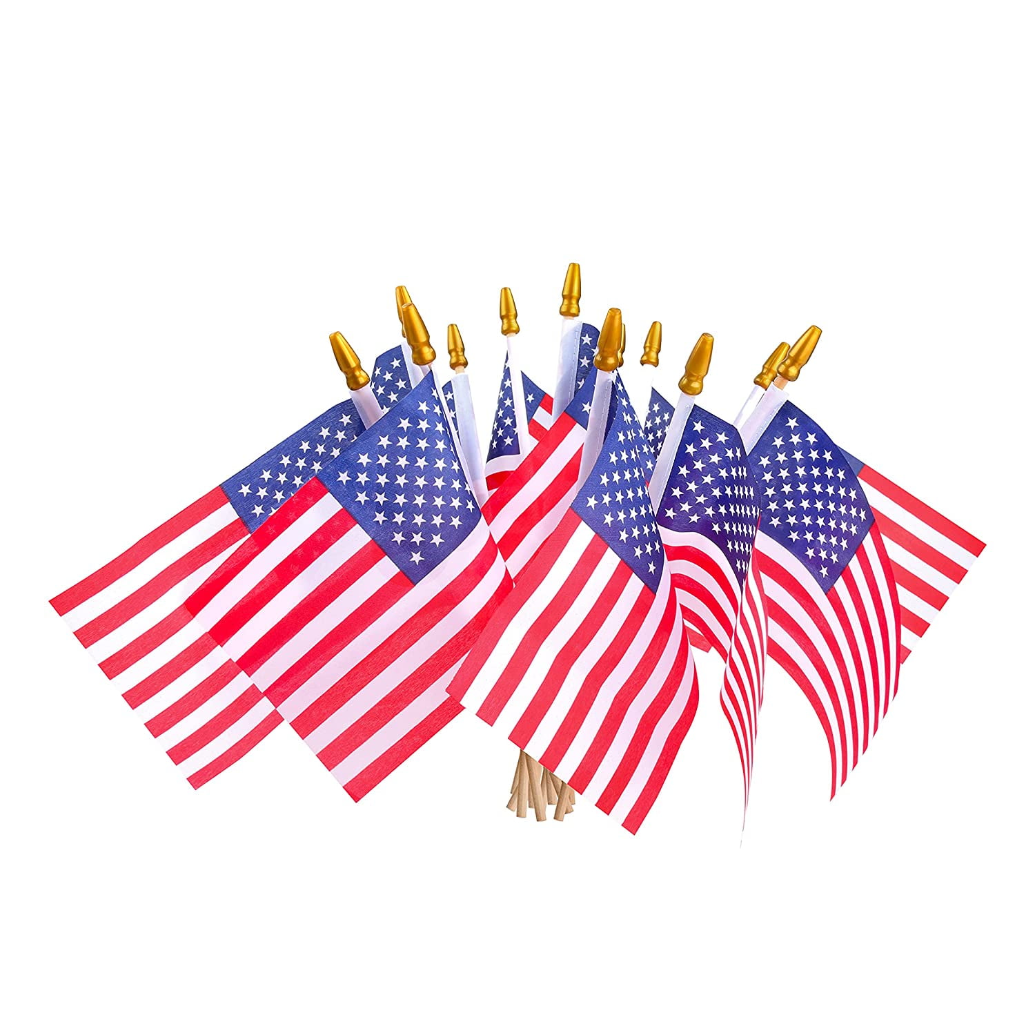 10PCs American US USA National Hand Waving Flags Small Banner 4inx6in & Poles 