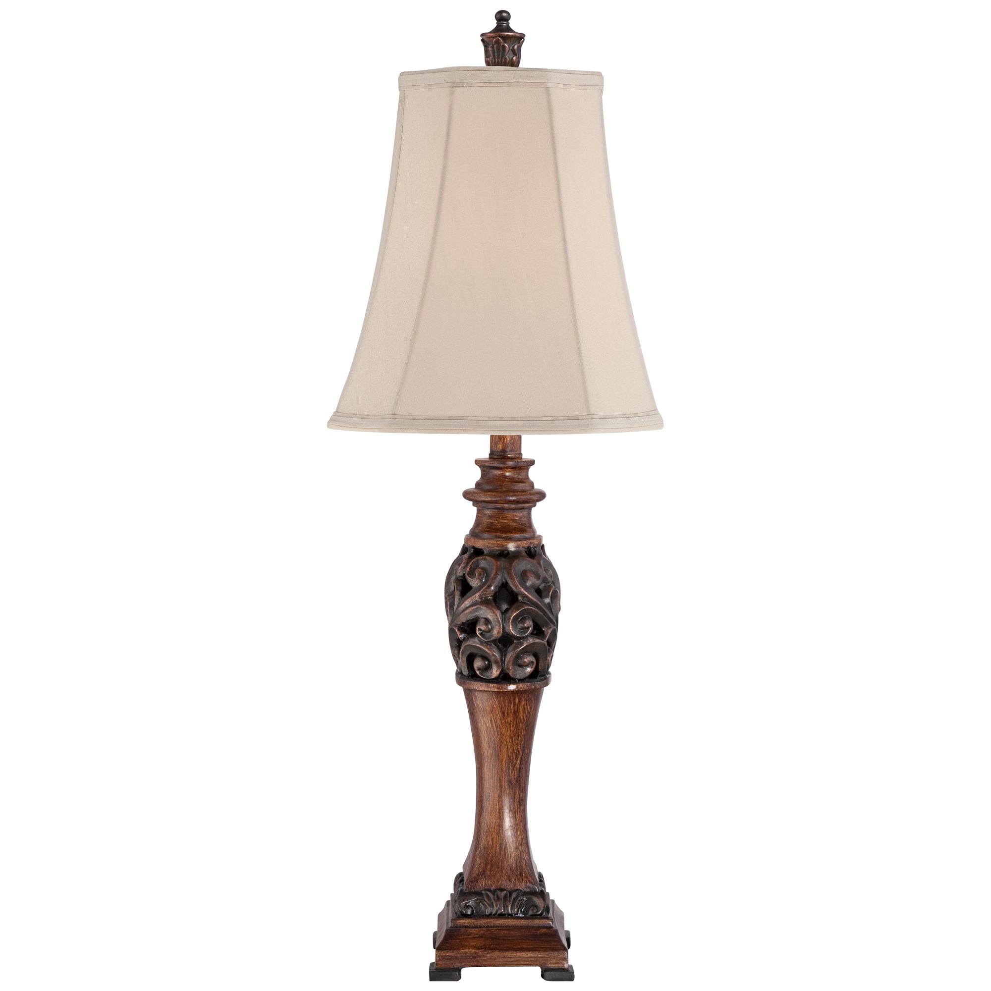 Regency Hill Exeter Traditional Table Lamps 30" Tall Set of 2 Bronze Wood Carved Leaf Cream Rectangular Bell Shade for Bedroom Living Room Bedside