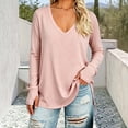 thumbnail image 2 of hoksml Women's V Neck Casual Tunic Top, Solid Side Slit Loose Long Sleeve Shirt, 2 of 5