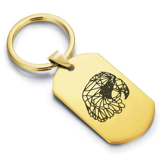 Stainless Steel Geometric Polygon Parrot Animal Dog Tag Keychain Circle Ring