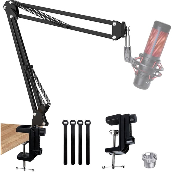 QuadCast Microphone Stand, Mic Boom Arm Compatible with HyperX QuadCast Solocast, Blue Yeti, Fifine AM8 and Most Mic, Gaming Mic Stand Desk with Adapter by SUNMON