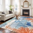 thumbnail image 3 of Summer Ocean Washable Living Room Rugs 5'x7', Coastal Jellyfish Orange Corals Shells Teal Wooden Low Pile Throw Large Area Rugs Non-Slip Sturdy Edge Binding Carpet for Dining Room Bedside Kitchen, 3 of 9