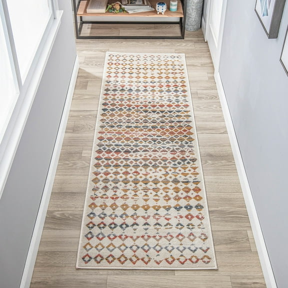 Abstract Geometric Diamonds Indoor Area Rug - 2.6 ft. x 8 ft., Bone-Tuscan by Blue Nile Mills