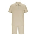 thumbnail image 4 of Stamzod Mens Vacation Outfits Solid Color Turndown Short Sleeve Shirts and Casual Shorts Set Plus Size Summer Sweatsuits for Men Khaki C XXXL, 4 of 6