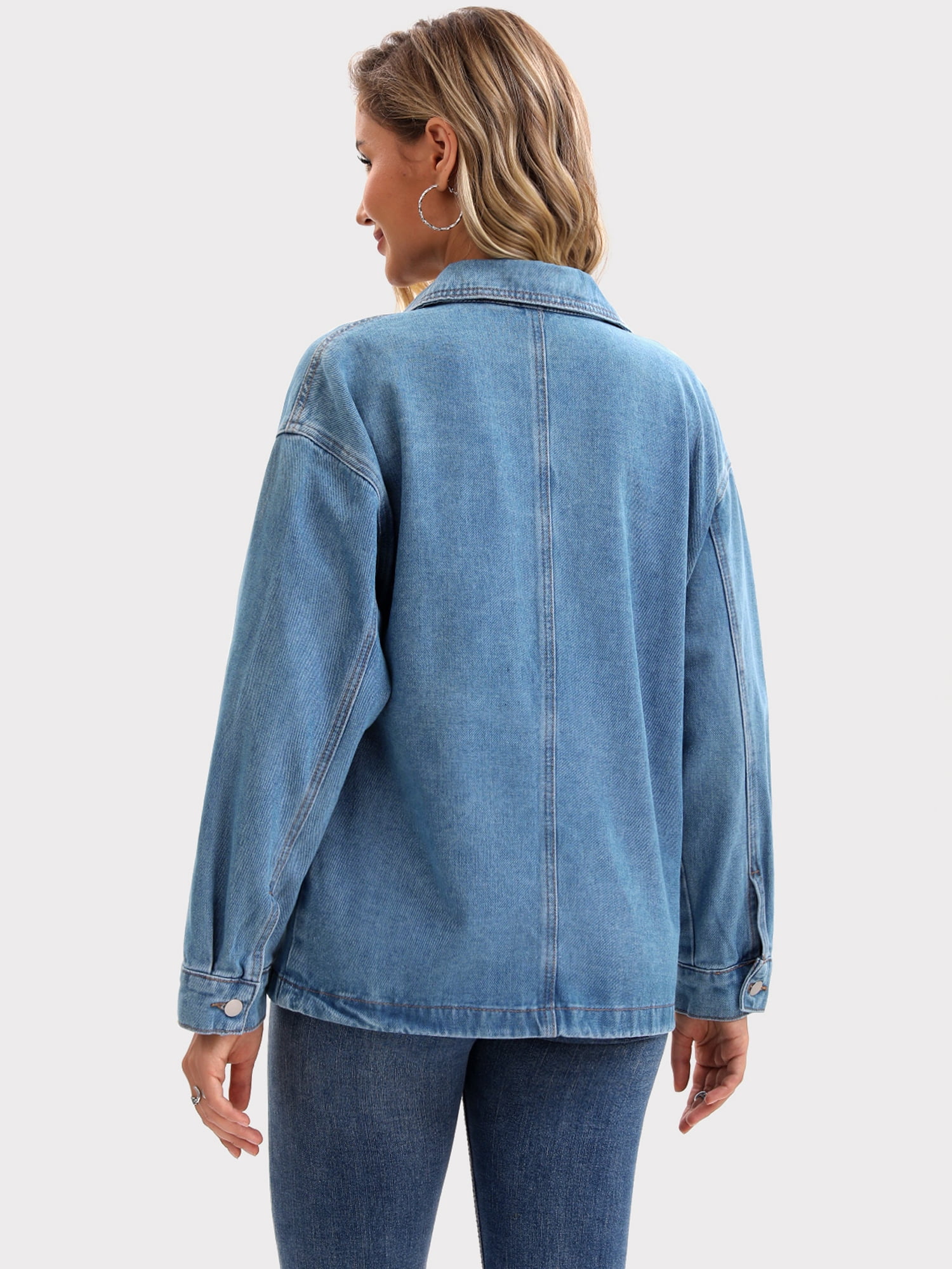 DARING DIVA Women's Oversized Patch Pocket Fall Utility Jean Jackets M Blue