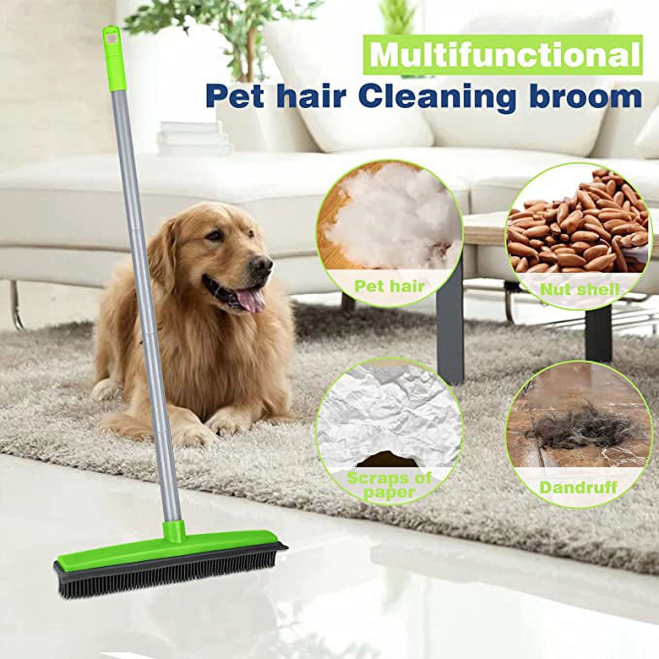 Rubber Broom Pet Hair Remover, Silicone Brooms for Floor Cleaning, Tile,  Windows, Carpet Squeegee with Telescoping Handle, Extends from 31 inch to  58 inch, Perfect for Sweep, Scrap 