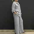 thumbnail image 2 of HJYCHN Women Summer Two Piece Outfit Set with Long Sleeve Blouse and Flowy Wide Leg Pants for Casual Comfort and Beach Wear Grey XL, 2 of 5