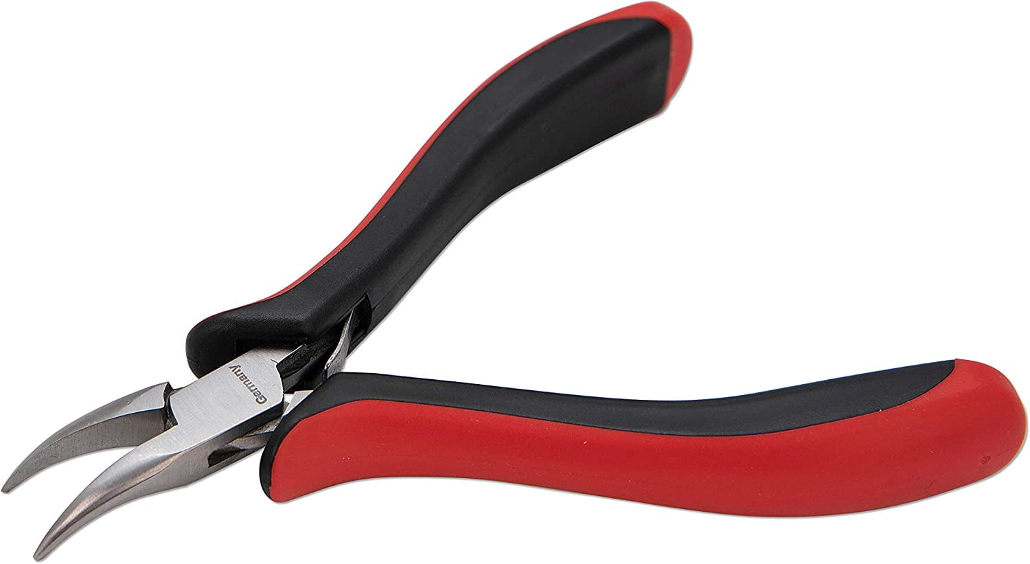 The Beadsmith Platinum Series German Bent Chain Nose Pliers, 4.75 inches (120mm) with Polished Steel Head, red and Black Ergonomic Comfort Grip Handle and Double-Leaf Spring, Tool for Jewelry Making