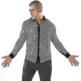 thumbnail image 2 of Men's Shiny Sequined Mesh Top, 60s 70s Disco Dance Shirt, 2 of 2