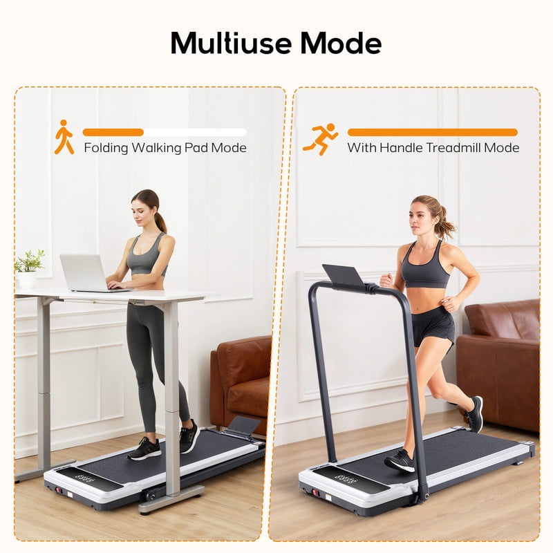 Compact Treadmill with handle, Quiet Under-Desk Walking Pad, Slim & Portable Design for Home Office Workouts, Easy to Store, Ideal for Apartments and Work-from-Home Fitness, Silver
