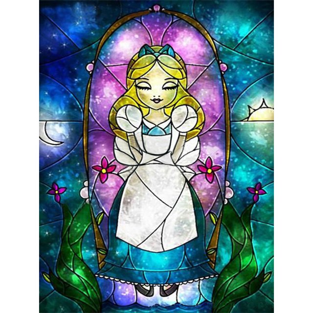 Cuadros Decorativos 5D bricolaje taladro redondo completo diamante pintura niña Kit decoración del hogar arte artesanía(5) Wdftyju de costura negro 4 estilos