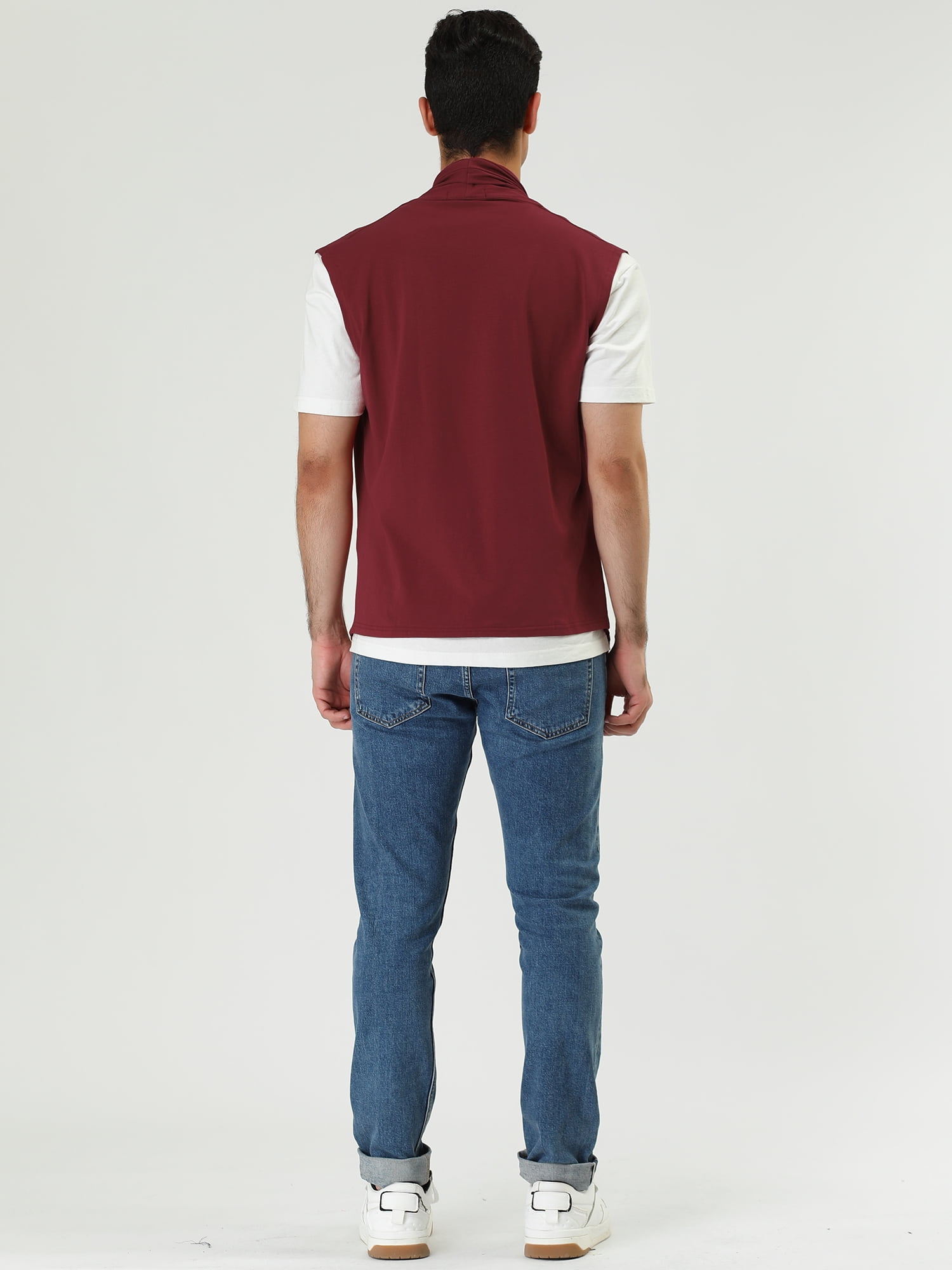 DARING DIVA Men's Sleeveless Open Front Asymmetric Hem Cardigan Vest 46 Burgundy