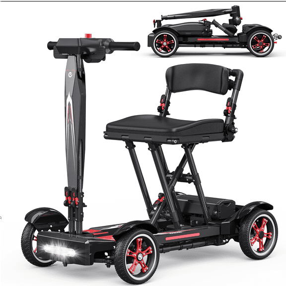 Lightweight Mobility Scooter for Adults & Seniors, Airline Approved, 39 lb Portable Motorized Scooter with Removable 12Ah Lithium Battery, 15-Mile Range, 265 lb Capacity, Black