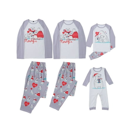 

Huakaishijie Christmas Family Matching Pajamas Set Christmas Bear Print Pajamas Sleepwear for Kids Adults
