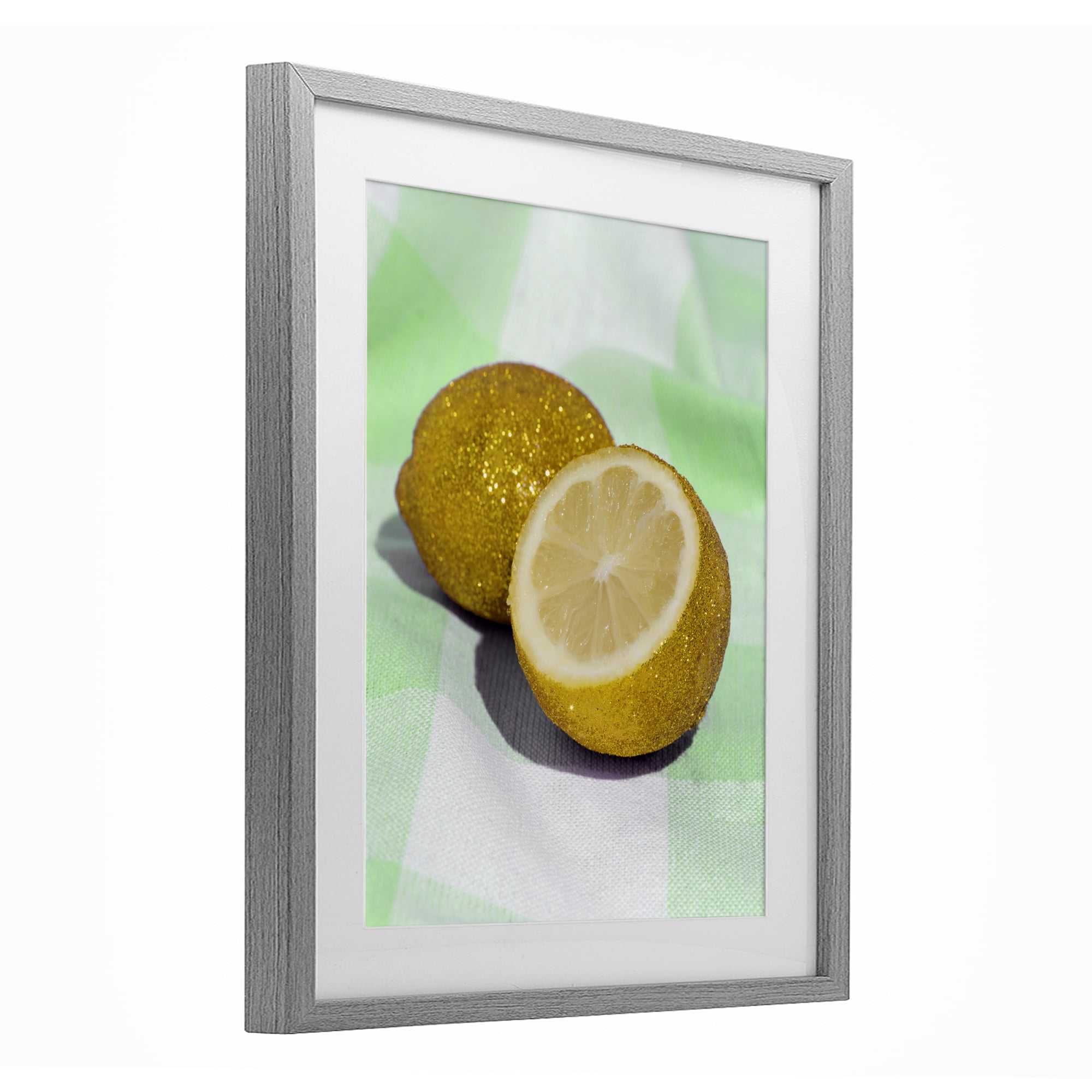 Stupell Industries Glimmer Lemon on Green Gray Framed Print Under Glass, design by LISH Creative