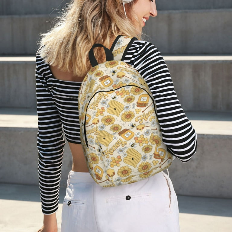 Easygdp Honey Honeycomb Durable Canvas Laptop Backpack Water Resistant Adjustable Shoulder Strap Large Capacity Lightweight Fits 15 17in Laptops for School Work Travel Small Walmart