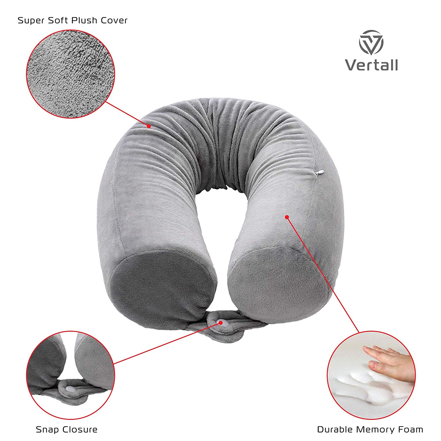 Travel Pillow Memory Foam Twist for Neck, Chin, Back, and Leg Support by Vertall - Comfortable, Lightweight and Adjustable with Machine Washable Cover -Gray - image 4 of 5