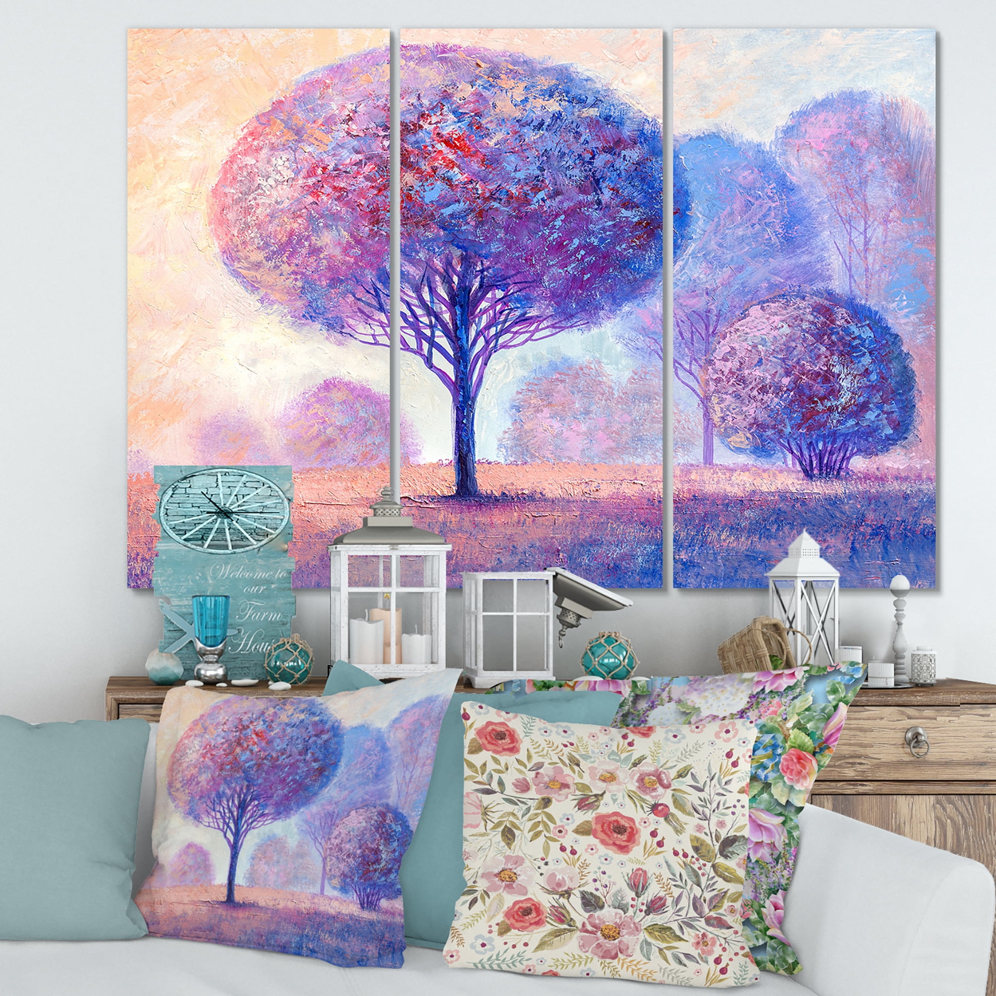 Designart ' Colourful Trees Abtract Impression II ' Traditional Canvas Wall Art Print