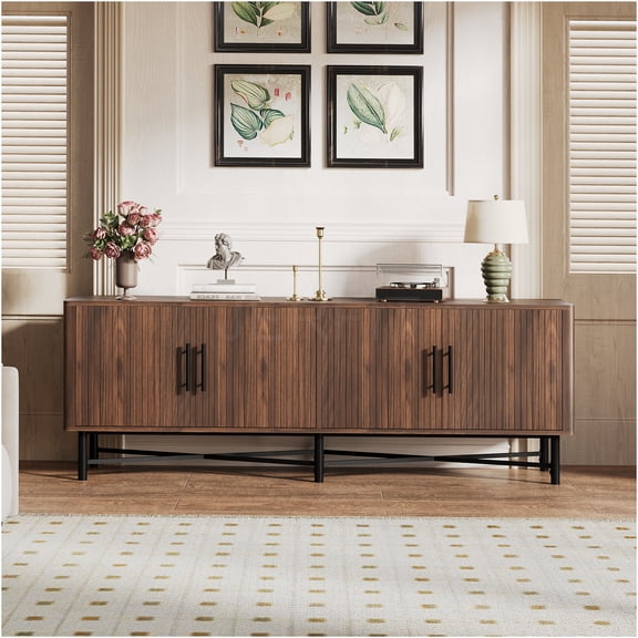 JERFIT 66 inch TV Stand with 4 Doors, 2 Storage Cabinets & Adjustable Shelves, Modern Chestnut Wood Console for Living Room