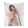 thumbnail image 1 of Beauty Soft Flannel Fleece Throw Blanket, Pencil Drawn Dreamy Girl with Long Hair, Cozy Plush for Indoor and Outdoor Use, 70" x 90", Redwood Blush White, by Ambesonne, 1 of 5