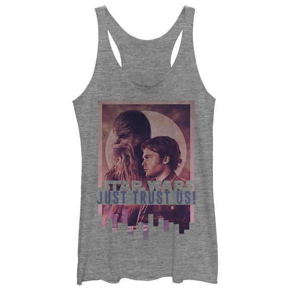 Women's Solo: A Star Wars Story Han Chewie Trust Us  Racerback Tank Top Gray Heather X Large