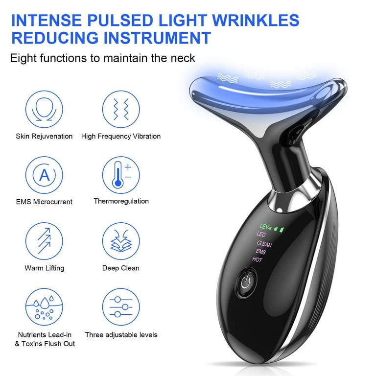 Neck Beauty Device,Face Neck Massager for Warming Lift,Skin Rejuvenation and Firming Lines,Clean/EMS/Heat/Sonic-Vibration Functions (Black) Neck Beauty Device,Face Neck Massager for Warming Lift,Skin Rejuvenation and Firming Lines,Clean/EMS/Heat/Sonic-Vibration Functions (Black)