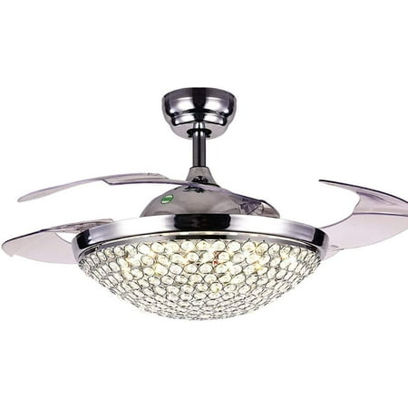 

Miumaeov 42 inch Fan Ceiling Light and Remote Control Kit Invisible Ceiling Fan with Light Crystal Chandeliers Fan LED Three-Color Lights Retractable Blades Silver