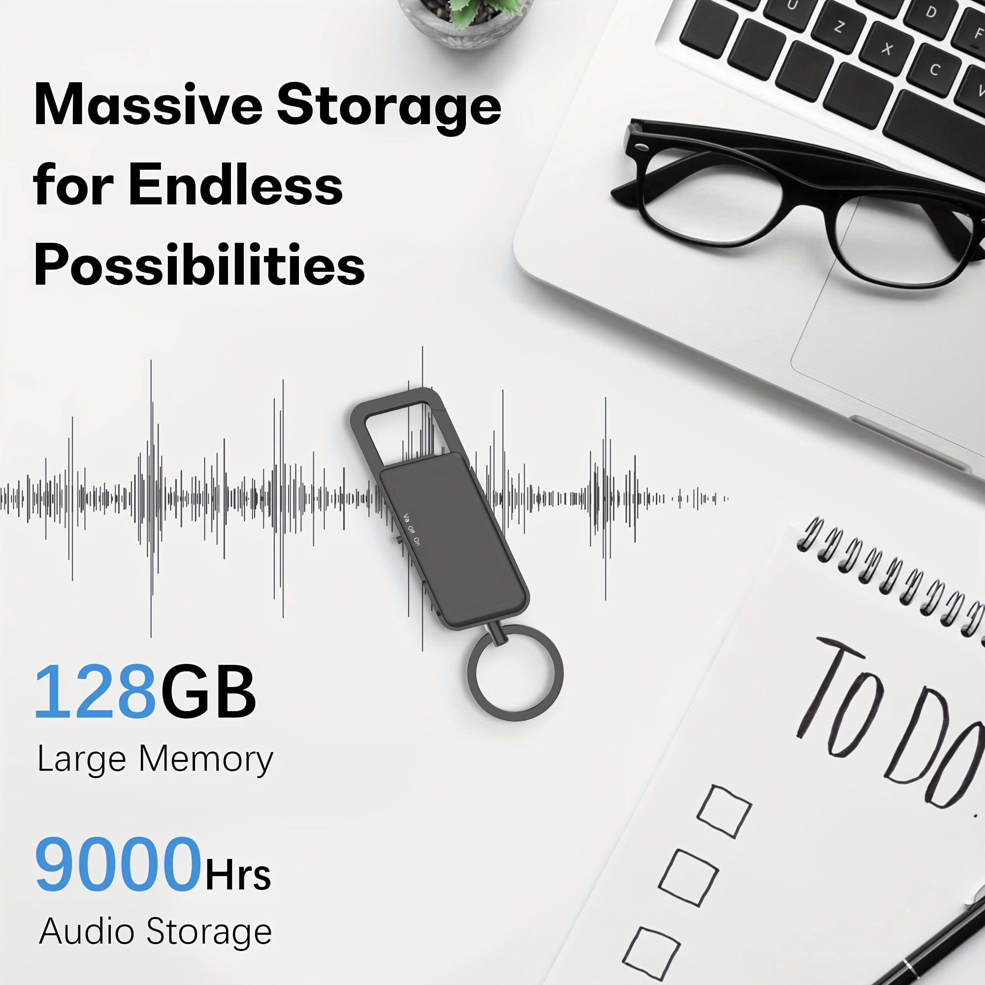 128GB Voice Recorder With Playback 9000 Hours Audio Storage, 24 Hour Battery Life, USB C Voice Activated Recorder With Noise Reduction For Lectures, Meetings, And Interviews