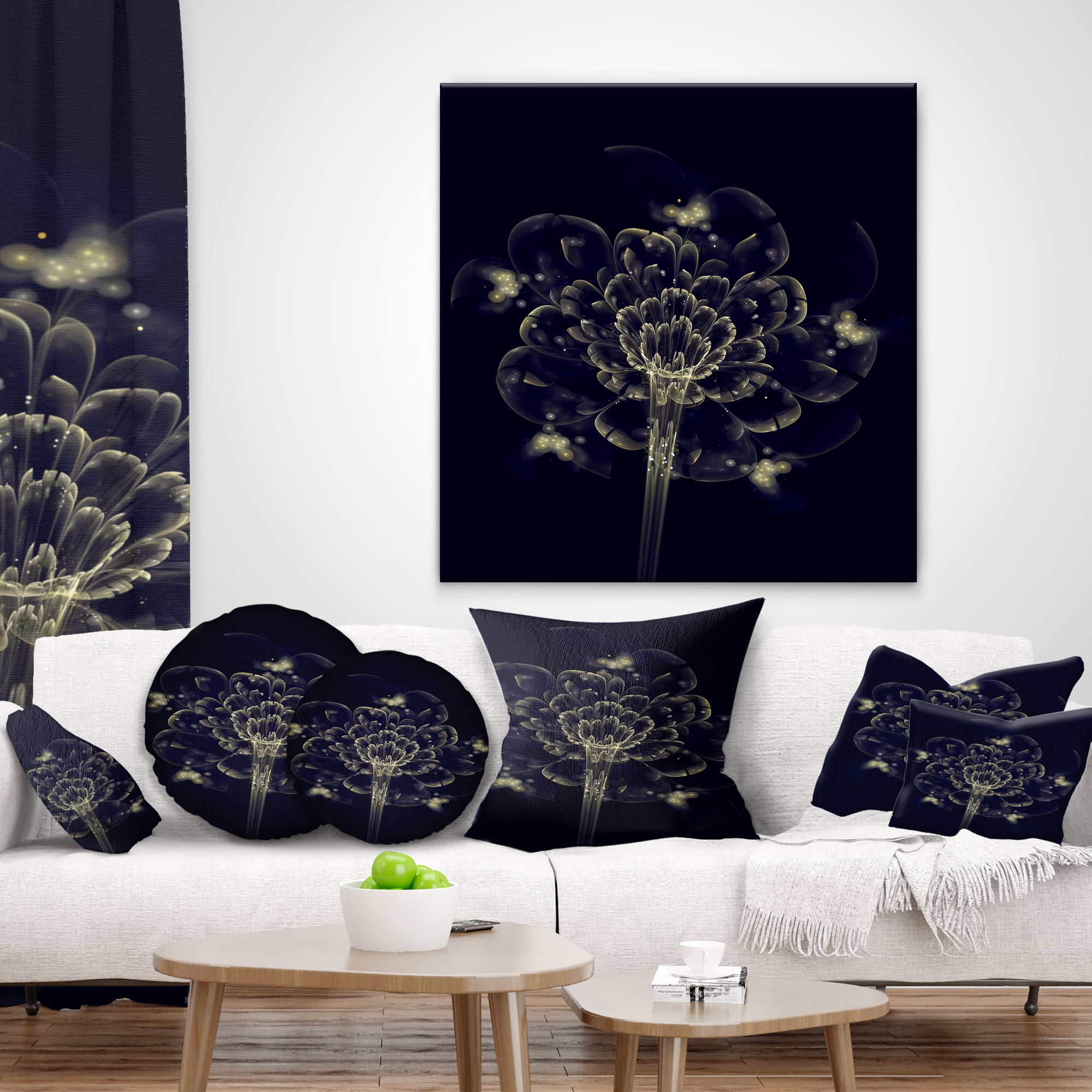Designart Dark Yellow Digital Art Fractal Flower - Floral Throw Pillow - 18x18