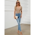thumbnail image 6 of Women's Short Sleeve Crewneck Slim Fit T Shirt Summer Basic Casual Color Block Tee Tops, 6 of 6