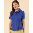 thumbnail image 2 of INSPIRE CHIC Camisa De Manga Corta Suave Con Botones Y Cuello Peter Pan Dulce Para Mujer Azul marino XL, 2 of 6