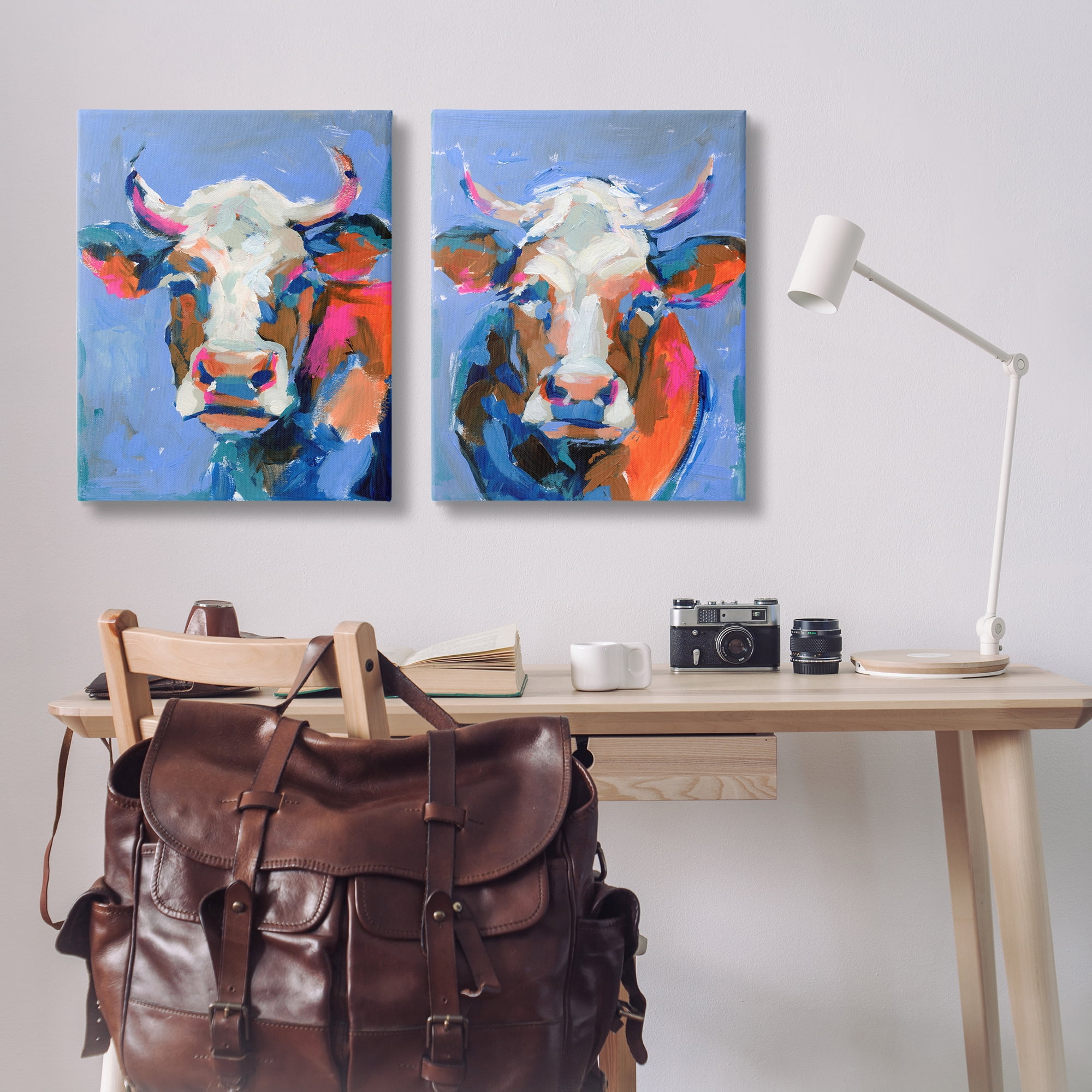 Stupell Industries Guernsey Cow Horned Portrait Animals Painting Wrapped Canvas Art Print Wall Art, 24 x 30, Set of 2