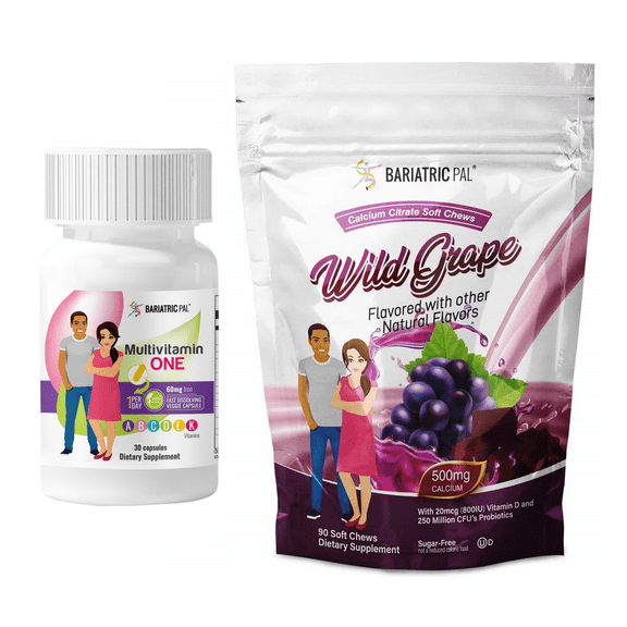 Duodenal Switch Vitamin Pack - Capsules Size: 1-Month Supply, BariatricPal Multivitamin ONE: Capsule with 60mg Iron, BariatricPal Calcium Citrate Soft Chews: Wild Grape