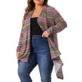 thumbnail image 2 of DARING DIVA Plus Size Long Sleeve Open Front Knit Stripe Cardigan 1X Purple, 2 of 6