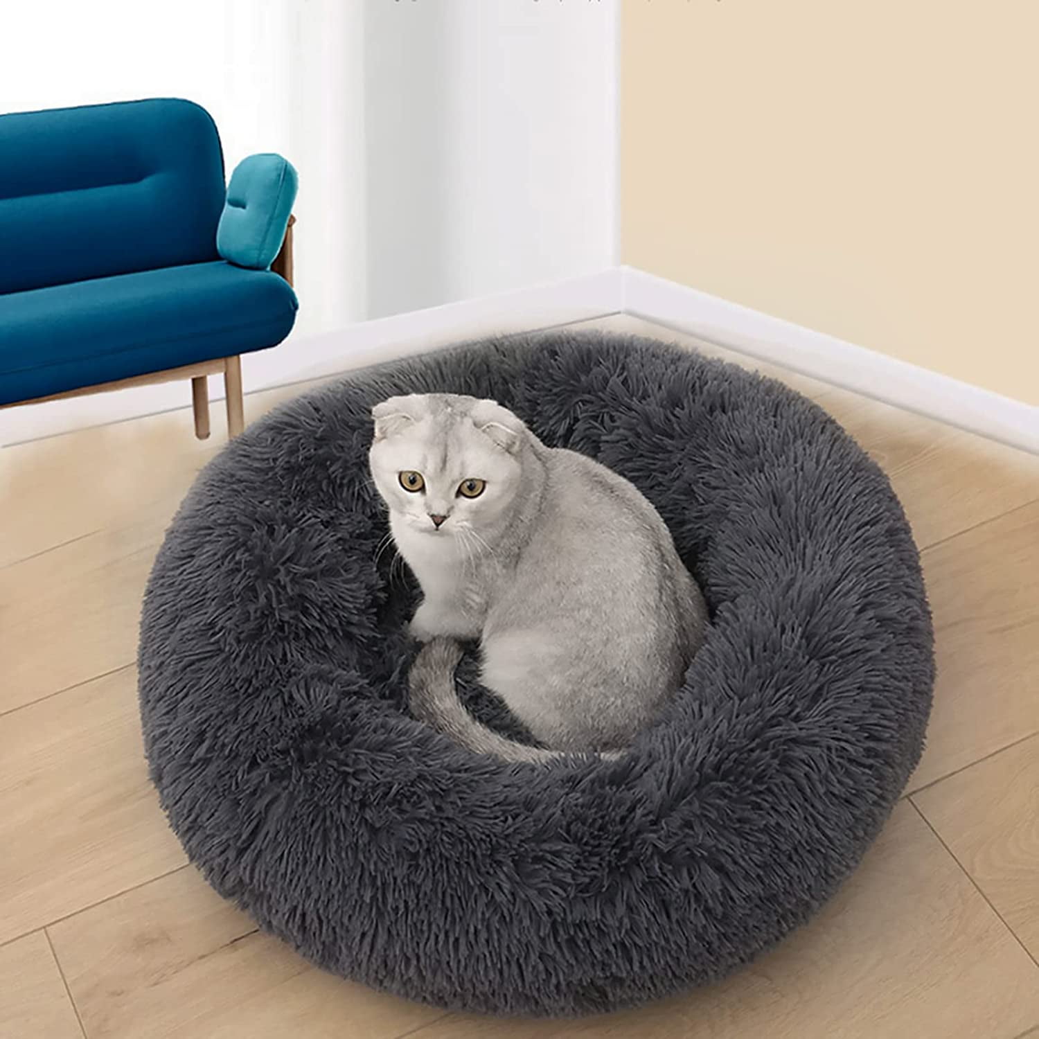 Nisrada Dog Bed & Cat Bed, Anti-Anxiety Puppy Bed Warming Cozy Round Soft Pet Bed, Machine Washable Calming Donut Bed