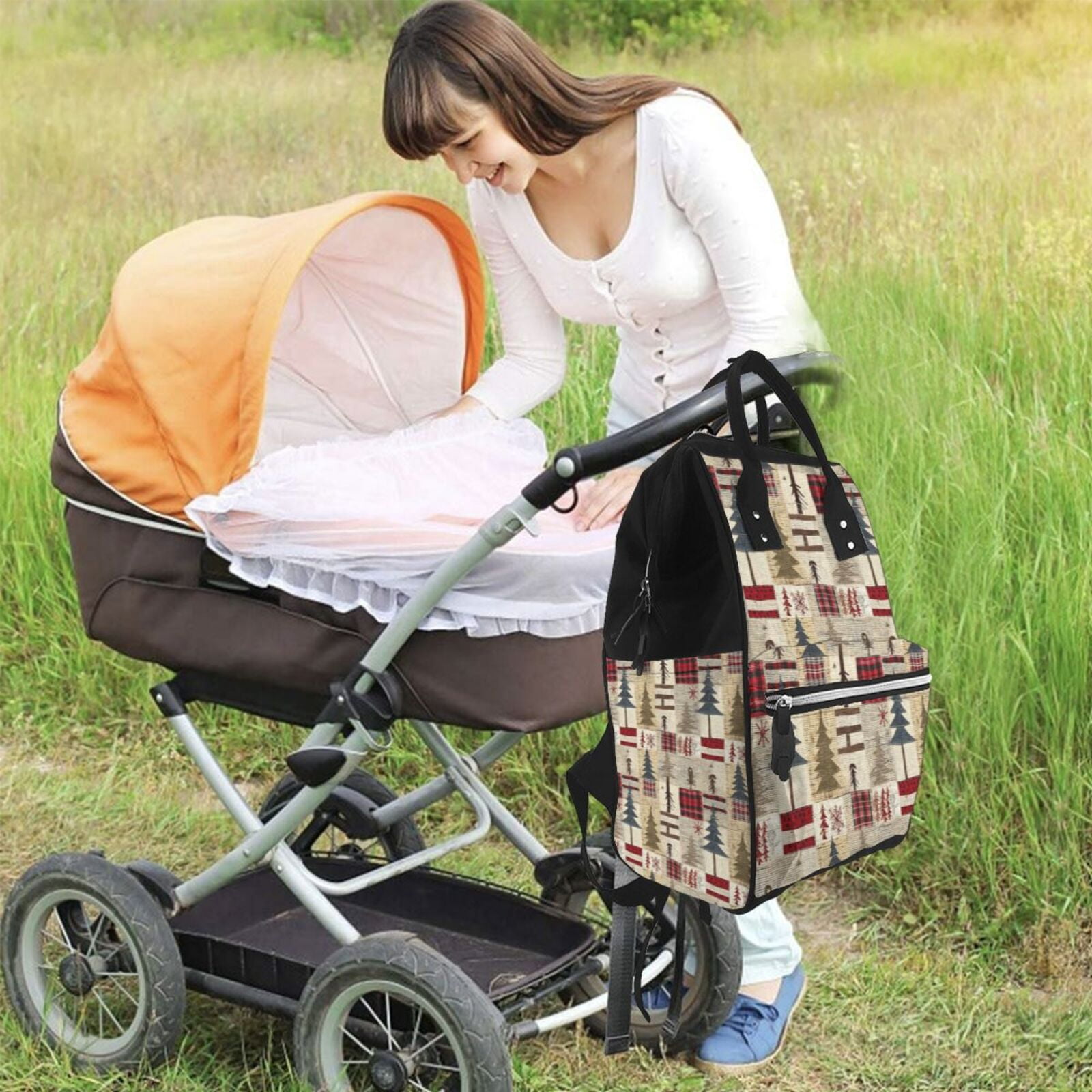 Ratiio Rustic Plaid Forest Lodge Mummy Backpack - Waterproof Twill Canvas, Large Capacity Diaper Bag with Multiple Pockets and Adjustable Straps
