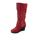 thumbnail image 3 of Women's Fashion Zip Knee High Boots Casual Wedge Heel Winter Shoes ( Red, 8), 3 of 5