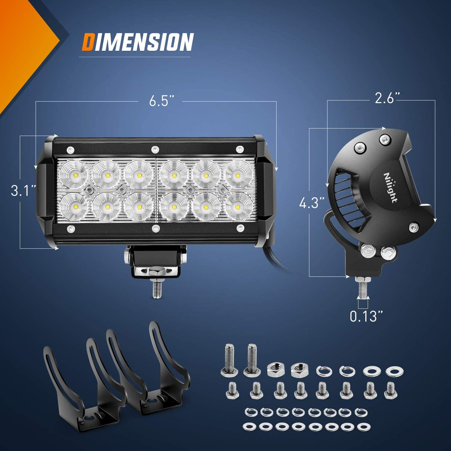 Nilight Flood Beam LED Light Bar 12V Off-Road Work Light for Truck SUV ATV UTV Boat 2 Pack