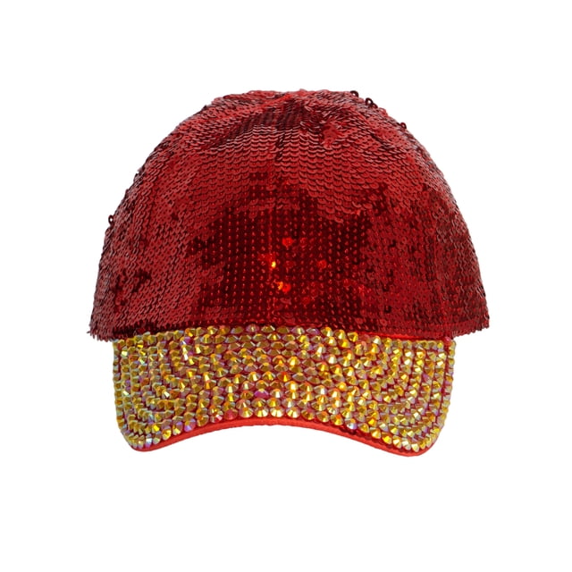 Casquette de Baseball Mode à Sequins pour Femmes avec Visière Pleine de Pierre - Rouge/jaune Ab