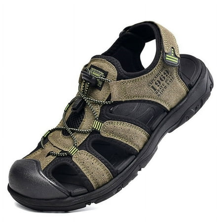

Men s Adjustable Hiking Sandals Leather Outdoor Sport Sandal Closed Toe Cozy Waterproof Athletic Slippers