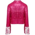 thumbnail image 4 of TiaoBug Kids Girls Sparkly Jacket Tassel Coat Long Sleeve Open Front Outerwear Tops Party Wear Hot Pink 14, 4 of 7