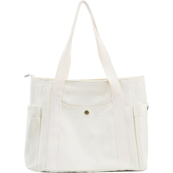 Kwuty Canvas Tote Bag with Zipper, Multiple Pockets for Daily Essentials, Travel, Work