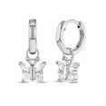 thumbnail image 1 of 925 Sterling Silver Girls Clear Cubic Zirconia Butterfly Dangle Hoop Earrings, 1 of 5