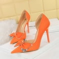 thumbnail image 2 of Zapatos de novia clásicos de tacón alto, delgados, a la moda para damas, con boca poco profunda, puntiagudos, huecos en los lados y lazo de diamante, 2 of 5