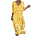 thumbnail image 2 of Ayolanni Fall Dresses for Women Floral V-Neck 3/4 Sleeve A-Line Maxi Dress Vacation Casual Cotton Flowy Long Dress Yellow XXL, 2 of 6