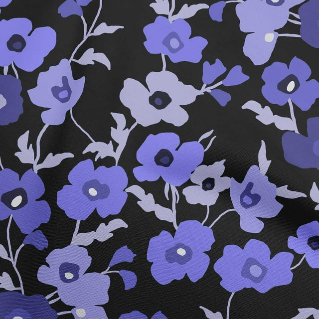 oneOone Velvet Medium Blue Fabric Floral Fabric For Sewing Printed Craft Fabric By The Yard 58 Inch Wide
