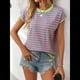 thumbnail image 4 of Camisetas de Mujer Elegantes, Informales, de Corta, con Bloques de Color, A Rayas y Cuello Redondo, Color Verde L, 4 of 10