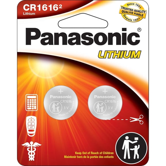 Panasonic CR1616 3.0V Long-Lasting Lithium Coin Cell Batteries, Child-Resistant, Standards-Compliant Packaging, 2-Pack